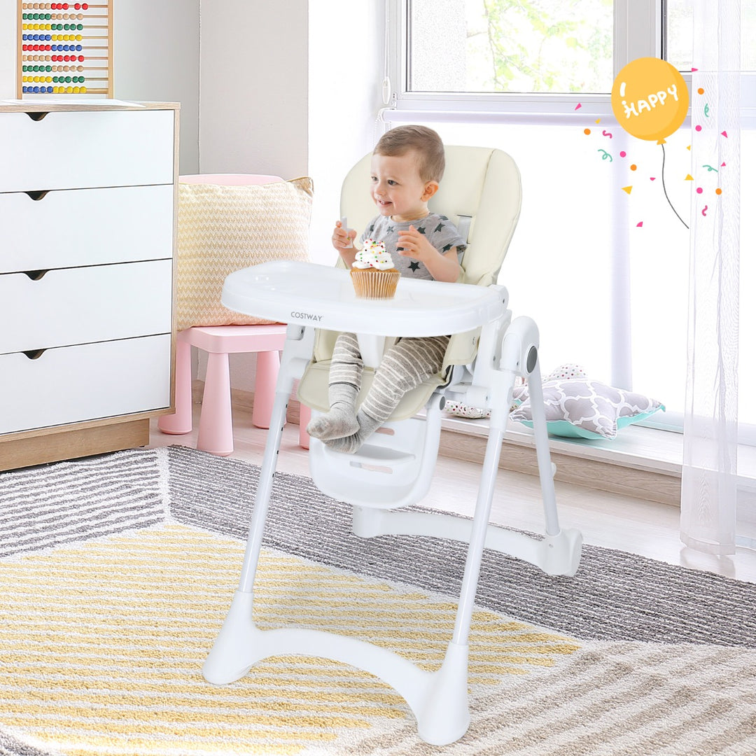 Height Adjustable Folding Highchair for Baby Toddler-Beige