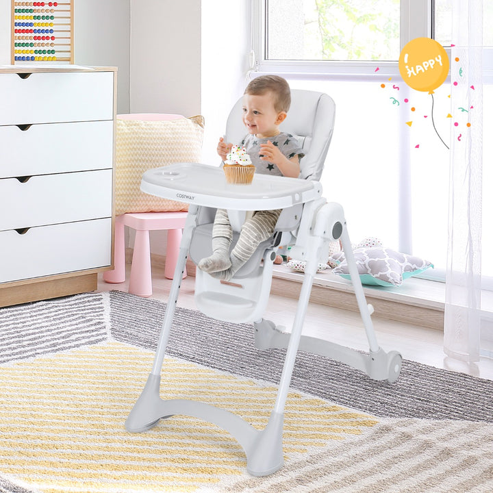 Height Adjustable Folding Highchair for Baby Toddler-Grey