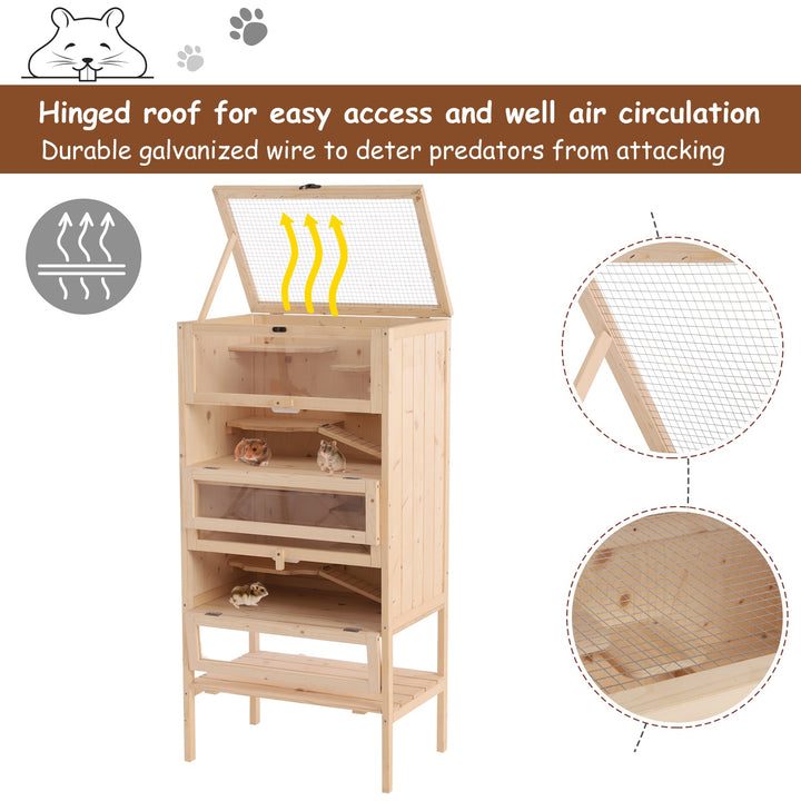 Hamster Cage Wooden Mouse Rodent Small Pet Animals 4 Layers Tall Bottom Storage Shelf Easy Clean