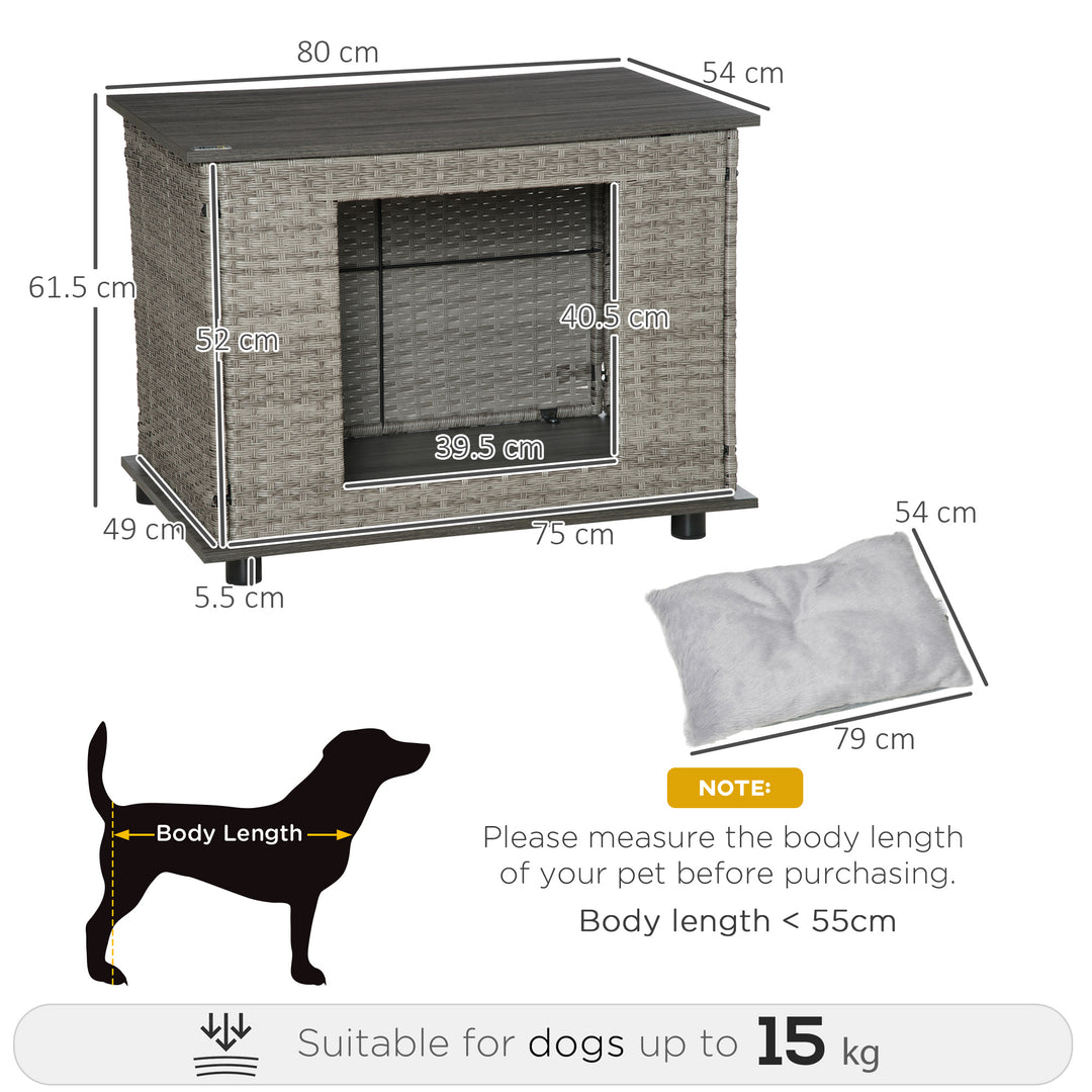 Wicker Dog House, Rattan Pet Bed, End Table Furniture, with Soft Cushion, For small and medium Dogs - Grey