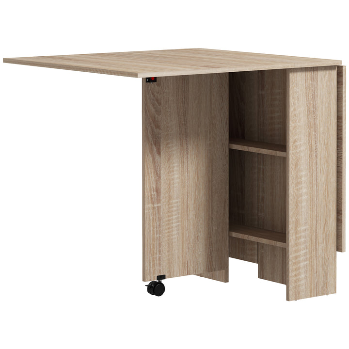 Folding Dining Table, Drop Leaf Table for Small Spaces with 2-tier Shelves, Small Kitchen Table with rolling Casters