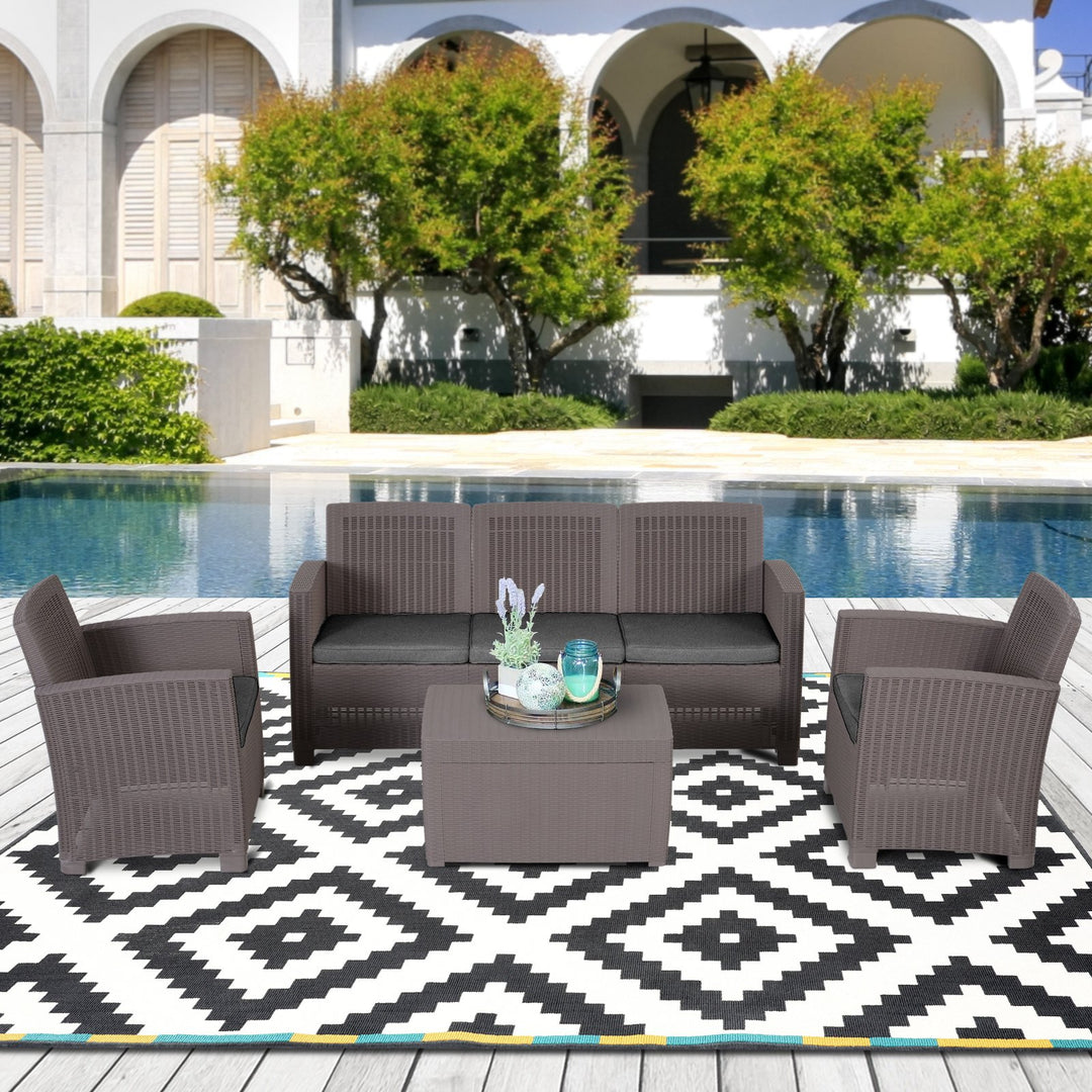 5-Seater Outdoor Garden PP Rattan Effect Furniture Set w/ Cushion Grey