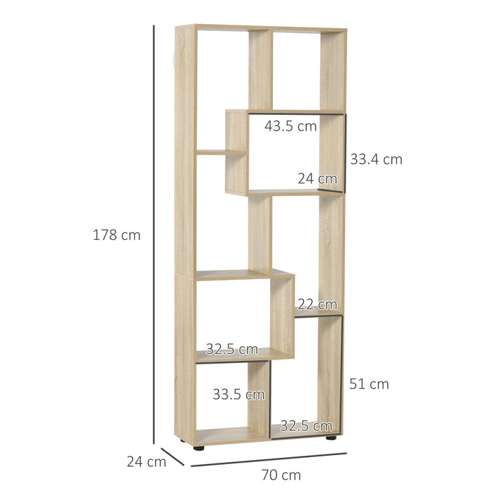 8-Tier Freestanding Bookcase w/ Melamine Surface Anti-Tipping Foot Pads Home Display Storage Grid Stand Living Room Furniture Modern Style