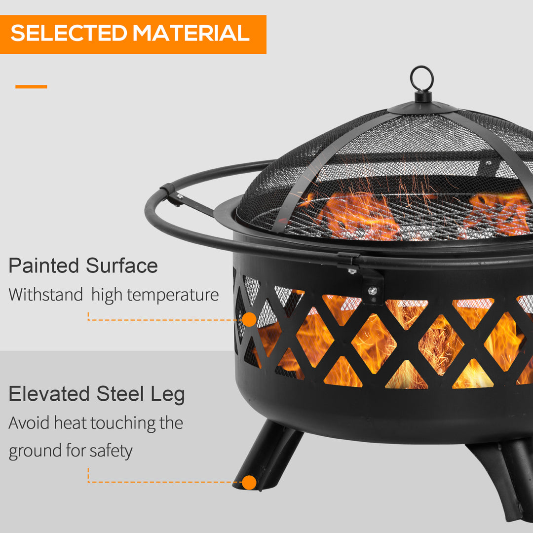 Outsunny 2-in-1 Outdoor Fire Pit with BBQ Grill, Patio Heater Log Wood Charcoal Burner, Firepit Bowl w/Spark Screen Cover, Poker for Backyard Bonfire