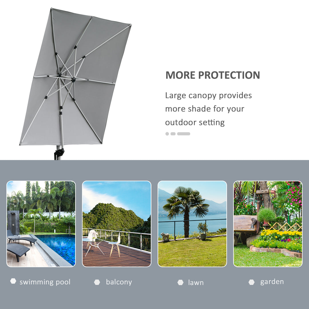3 x 3(m) Square Cantilever Roma Parasol Garden Sun Umbrella Canopy Sun Shade Aluminium 360° Rotating &amp; Cross Base, Light Grey Outdoor