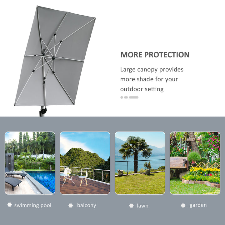 3 x 3(m) Square Cantilever Roma Parasol Garden Sun Umbrella Canopy Sun Shade Aluminium 360° Rotating &amp; Cross Base, Light Grey Outdoor