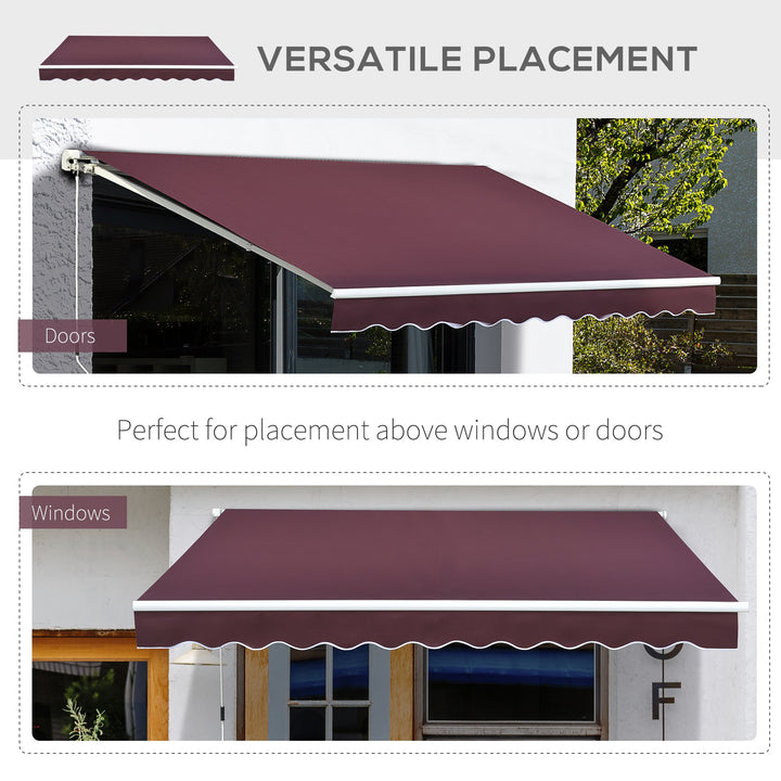 3x4m Garden Patio Retractable Manual Awning Window Door Sun Shade Canopy with Fittings and Crank Handle Wine Red