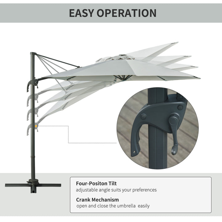 Outsunny 3(m) Cantilever Roma Parasol Patio Sun Umbrella with LED Solar Light Cross Base 360° Rotating Outdoor, Grey