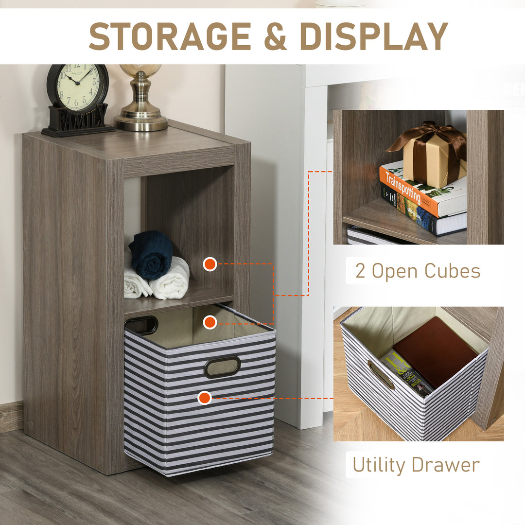 2-Tier Storage Shelf Bookshelf Display Cabinet Double Cube Shelving Unit with Fabric Drawer, Grey