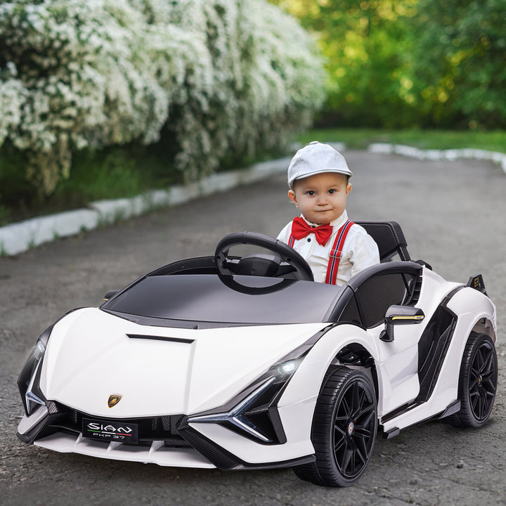 Compatible 12V Battery-powered Kids Electric Ride On Car Lamborghini SIAN Toy with Parental Remote Control Lights MP3 for 3-5 Years Old White