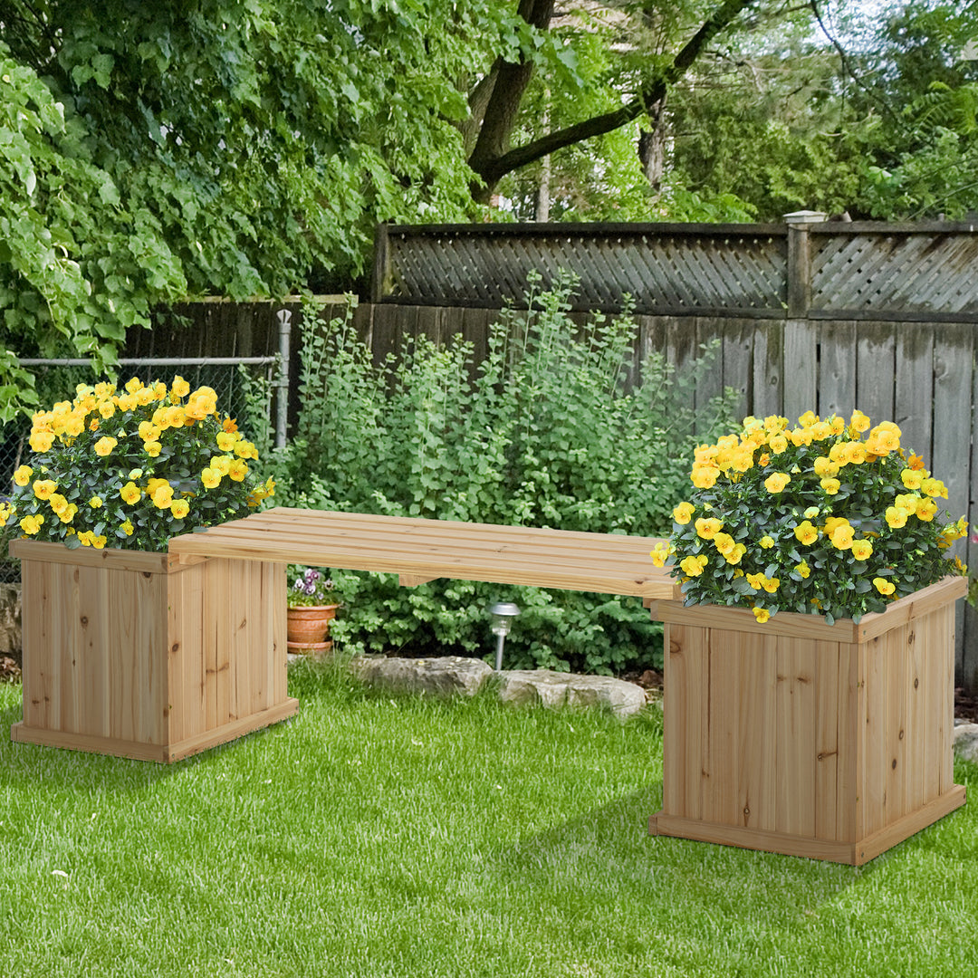 Outsunny Wooden Garden Planter & Bench Combination Garden Raised Bed Patio Park Natural 176 x 38 x 40 cm