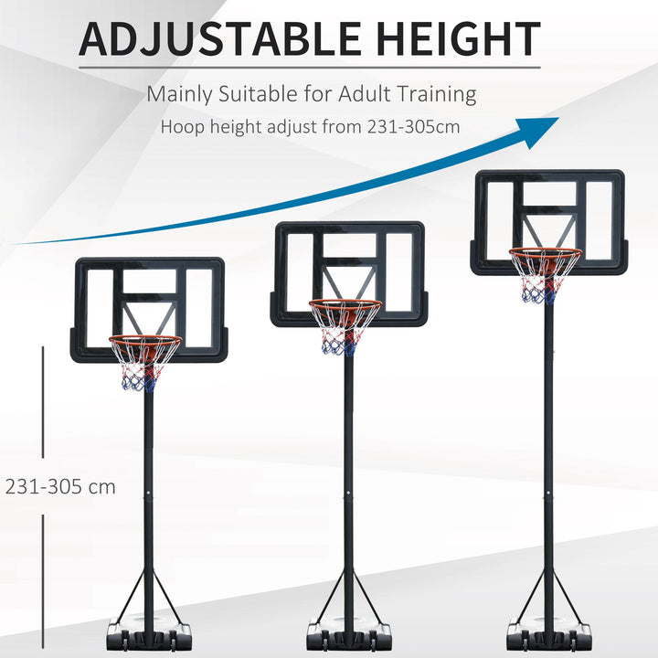 Portable Freestanding Basketball Hoop Stand Transparent Backboard 231-305cm Adjustable Basketball Hoop with Two Moving Wheels For Adult