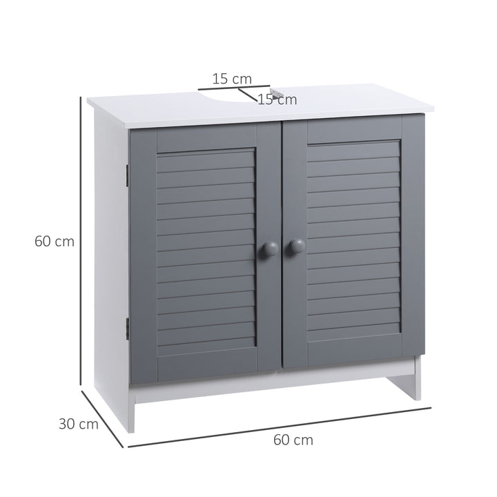 kleankin Under Sink Storage Bathroom Cabinet with Adjustable Shelf, Pedestal Under Sink Design, Grey and White