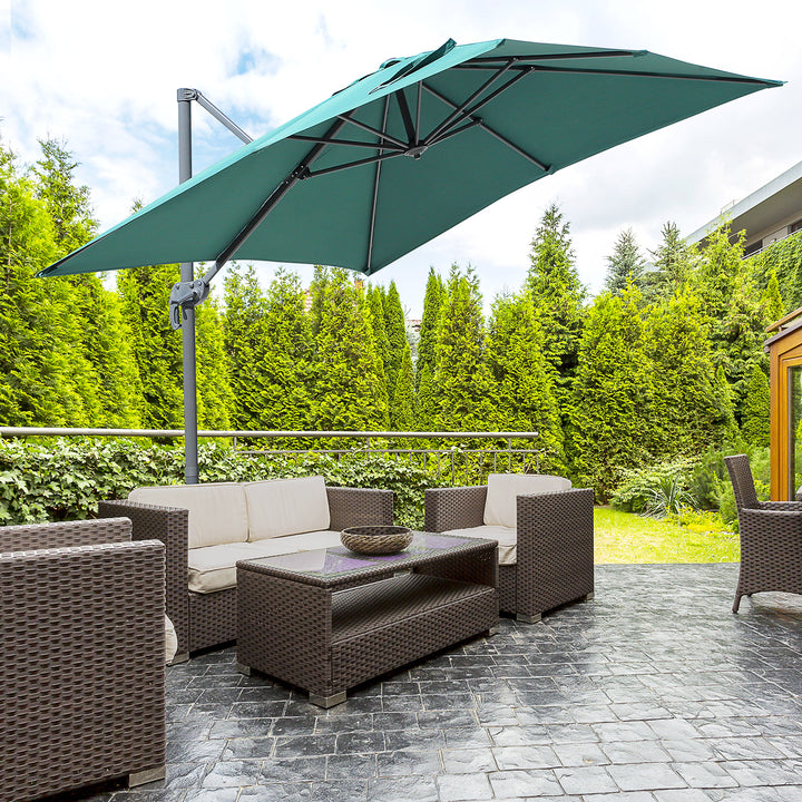 2.5 x 2.5m Square Patio Parasol Offset Cantilever Sun Umbrella 360¡ Rotation w/ Cross Base - Green