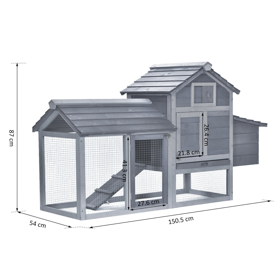 PawHut Solid Wood Enclosed Outdoor Backyard Chicken Coop Kit with Nesting Box,Grey