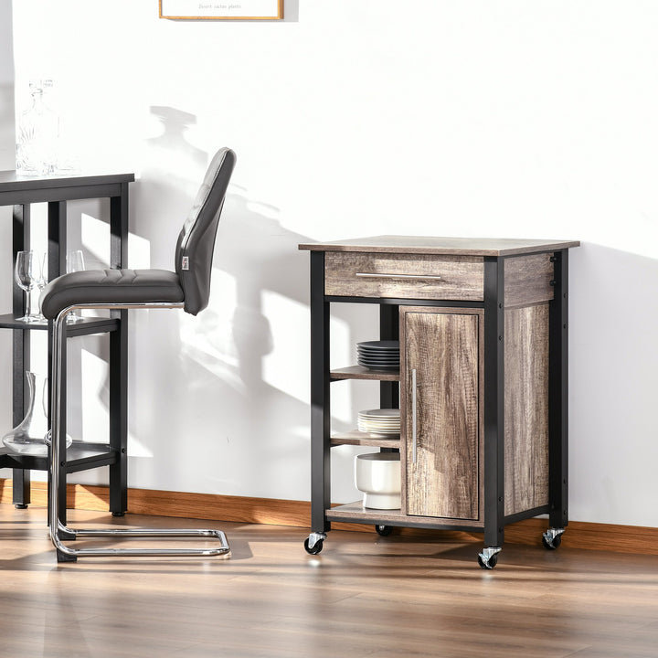 Kitchen Trolley Utility Cart on Wheels with Storage Shelves &amp; Drawer for Dining Room, Grey