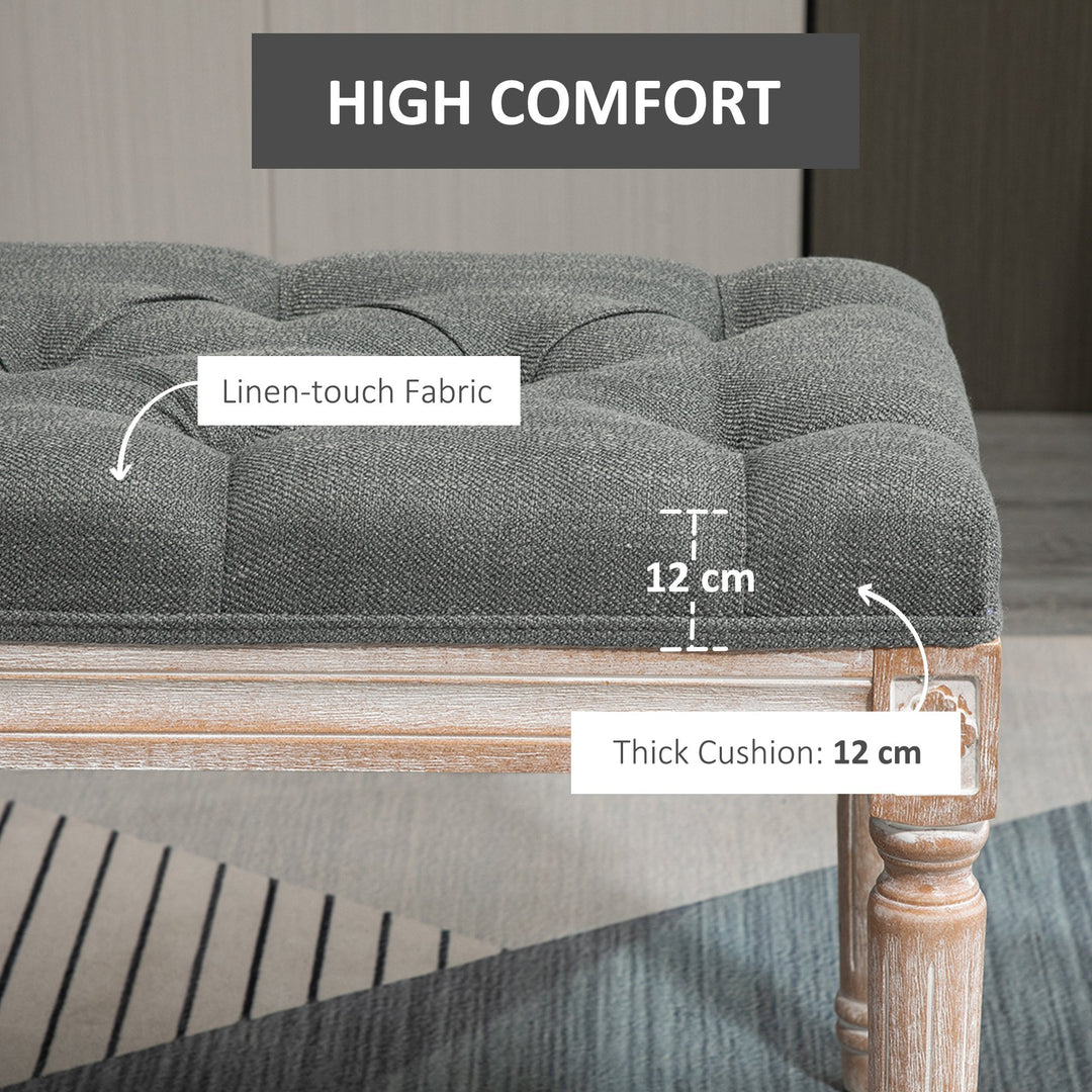 Accent Bench Tufted Upholstered Foot Stool Linen-Touch Fabric Ottoman, Grey