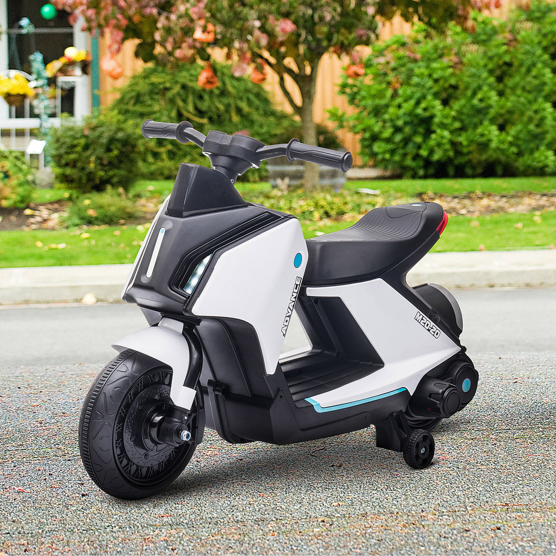 6V Kids Electric Motorbike Ride On Toy w/ Music Headlights Safety Training Wheels for Girls Boy 2-4 Years White