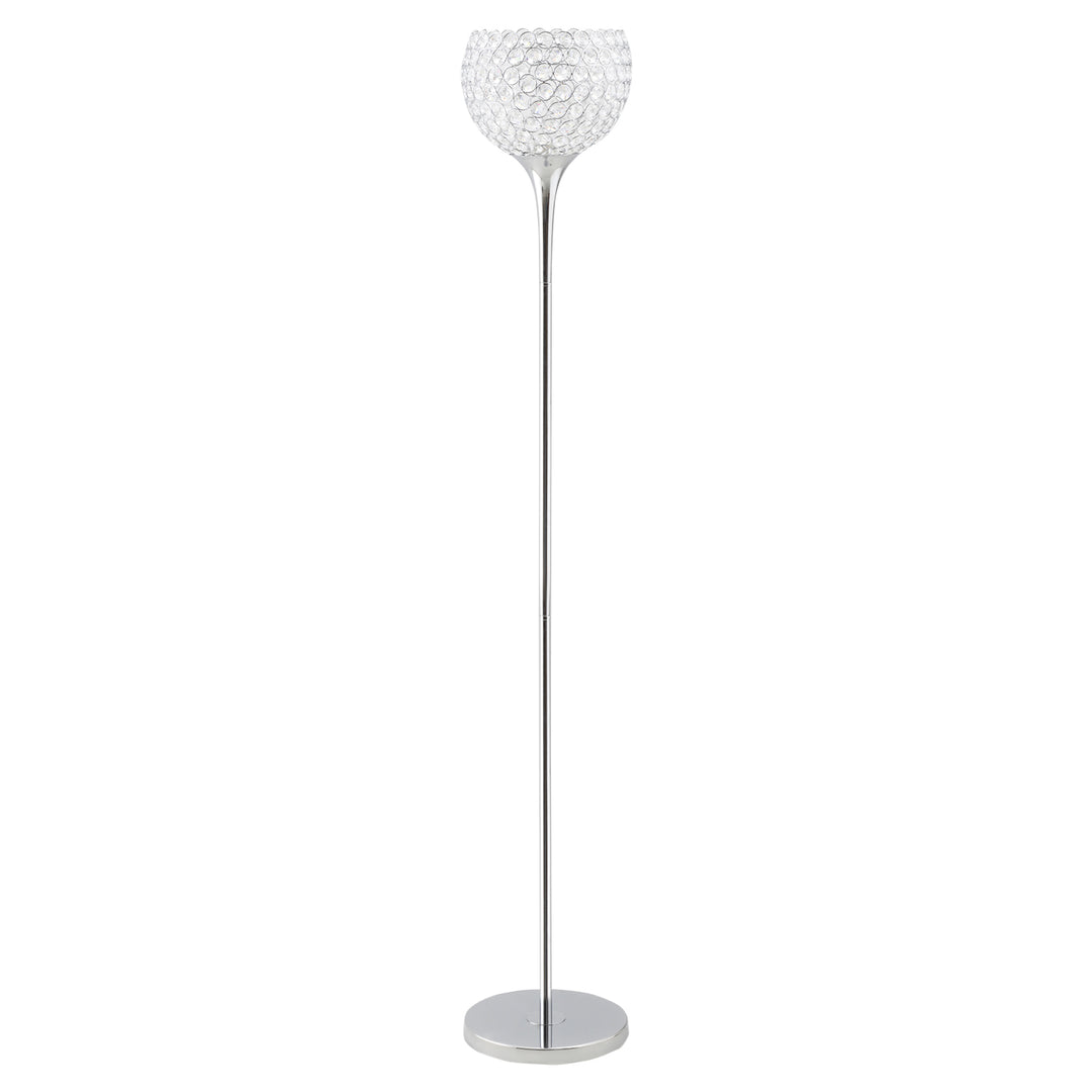 Modern Floor Lamp with K9 Crystal Lampshade, Tall Standing Lamp with E27 Bulb Base and Foot Switch for Living Room Bedroom Study Office Silver