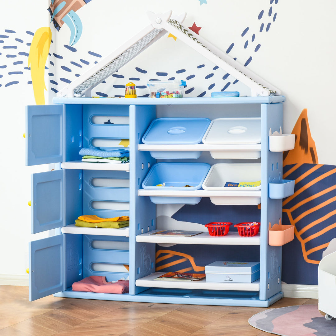 Kids Storage Unit Toy Box Organiser Book Shelf with shelves, storage cabinets, storage boxes, and storage baskets, Blue