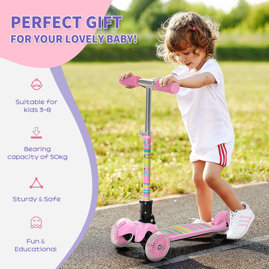Scooter for Kids Toddler Foldable Kick Scooter with 3 Wheel Adjustable Height Flashing Wheels for Boys and Girls 3-8 Years Pink