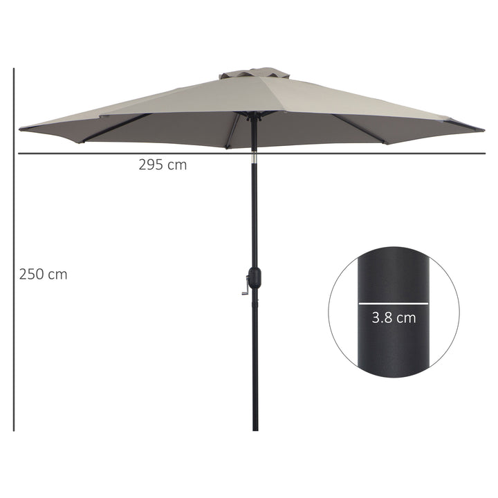 3(m) Tilting Parasol Garden Umbrellas, Outdoor Sun Shade with 8 Ribs, Tilt and Crank Handle for Balcony, Bench, Garden, Light Grey