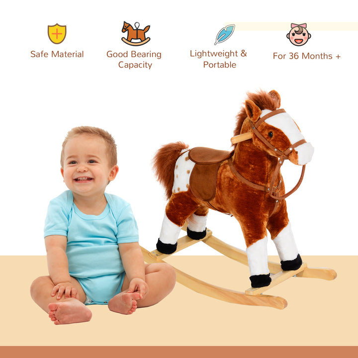 Children Child Kids Plush Rocking Horse with Sound Handle Grip Traditional Toy Fun Gift Brown