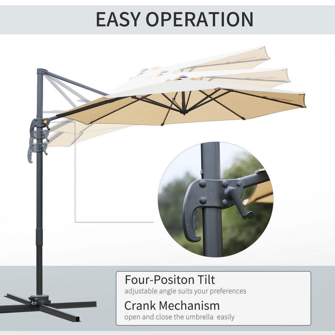 3(m) Patio Offset Parasol Roma Umbrella Cantilever Hanging Sun Shade Canopy Shelter 360¡ Rotation with Cross Base - Beige