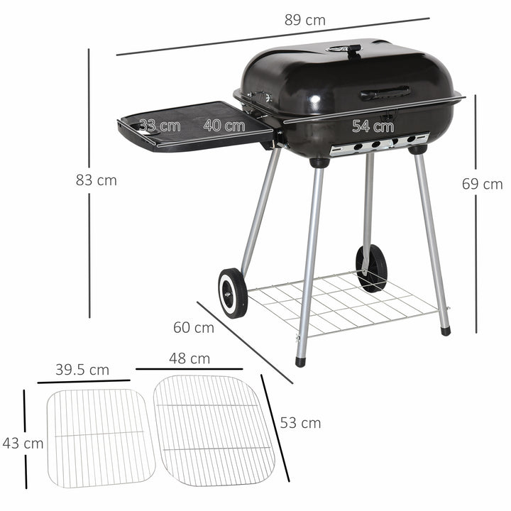 Portable Charcoal BBQ Grill 2 Burner Garden Barbecue Trolley w/ Wheels Cooking Heat Control Shelves Smoker
