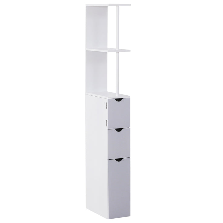 Slimline Bathroom Storage Free-Standing Bathroom Cabinet Unit Tall Shelf Toilet Tissue Cupboard w/Drawers - Grey and White