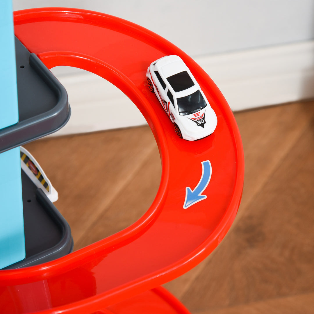 5-Level Car Parking Garage Toy Race Tracks Car Ramp Set Toddler Car Games w/ Cars &amp; Helicopter Elevator Gas Station Car Repair Station