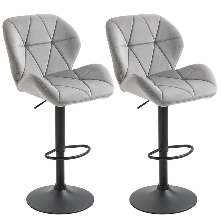 Bar Stool Set of 2 Fabric Adjustable Height Armless Upholstered Counter Chairs with Swivel Seat, Light Grey