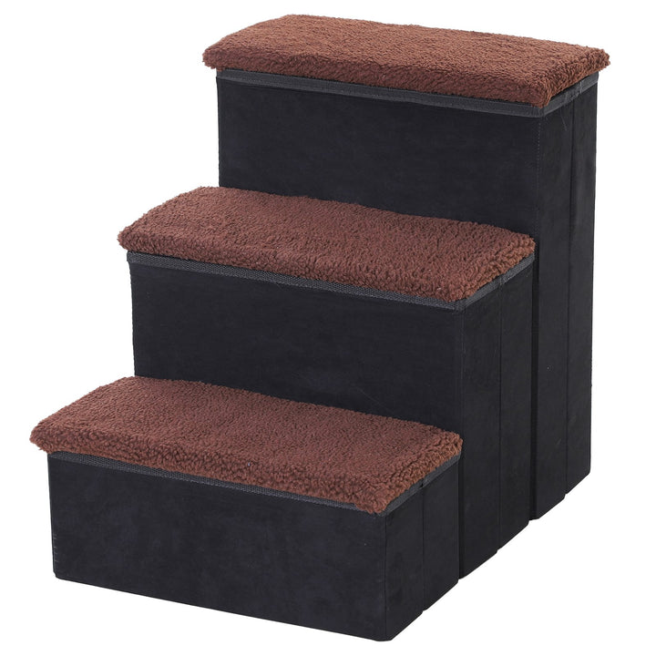 3 Step Pet Stairs Foldable Portable Mobility Assistance w/ Washable Fleece Cover 41x19cm Black