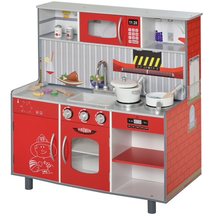 Kids Kitchen Set 2 in 1 Multifuction Kitchen Set Doll House Large Play Kitchen with Realistic Function Pretend Cooking Set Red