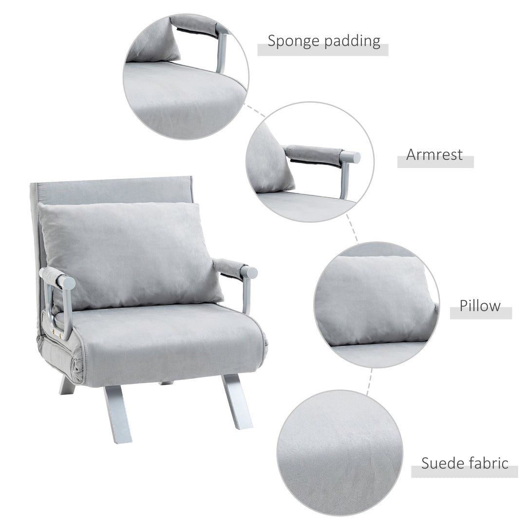 HOMCOM 2-In-1 Design Single Sofa Bed Sleeper, Foldable Armchair Bed Lounge Couch w/ Pillow, Light Grey