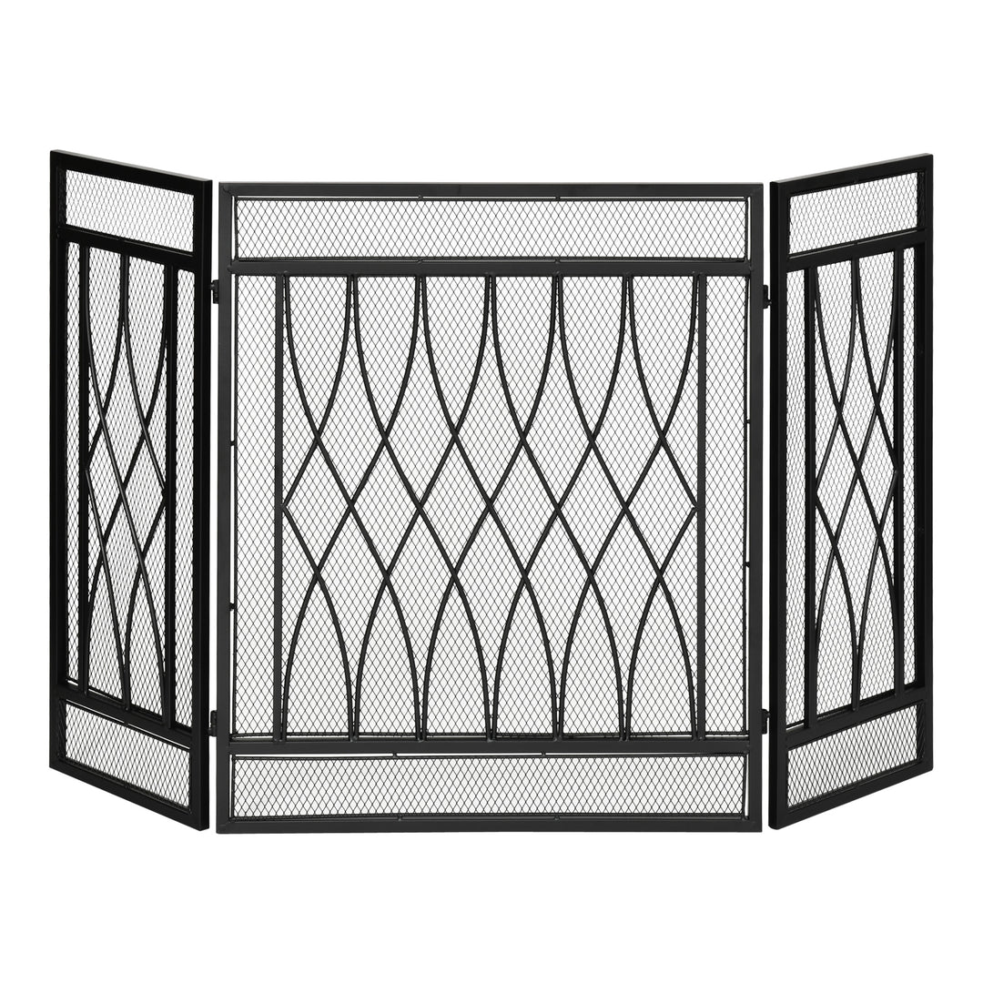 HOMCOM 3-Panel Folding Fireplace Screen, Metal Mesh Fire Spark Guard, 126L x 3W x 80H cm-Black