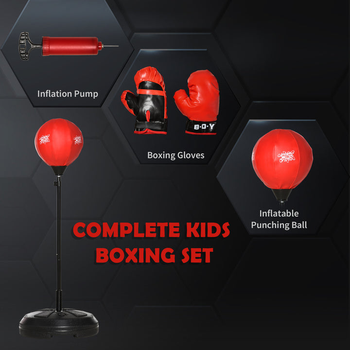 Kids Boxing Set, Adjustable Height Punching Ball, Free Standing Punch Bag with Boxing Gloves for 8-10 Years Children