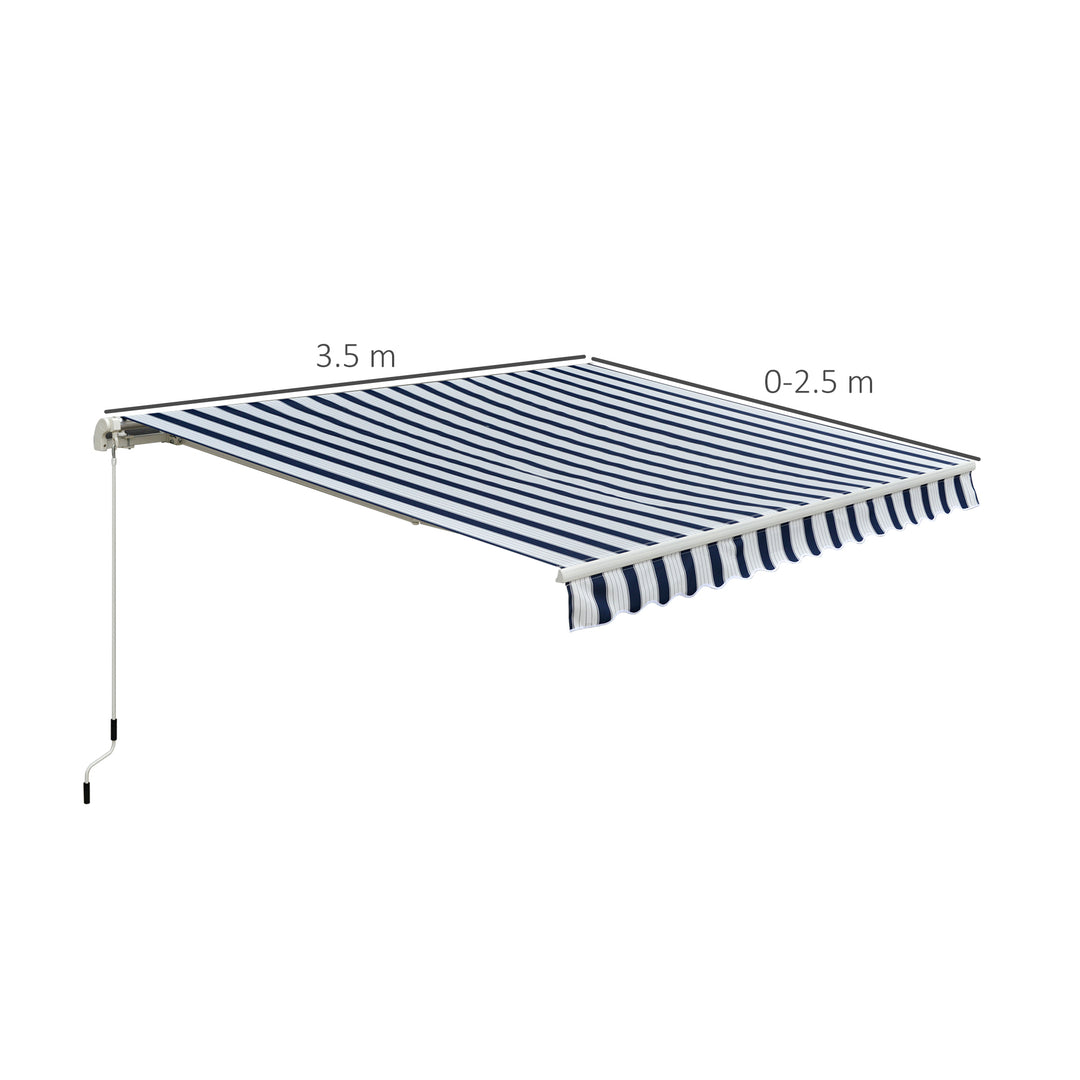 Garden Patio Manual Awning Canopy Sun Shade Shelter Retractabl Retractable Awning, 3.5x2.5 m-Blue/White