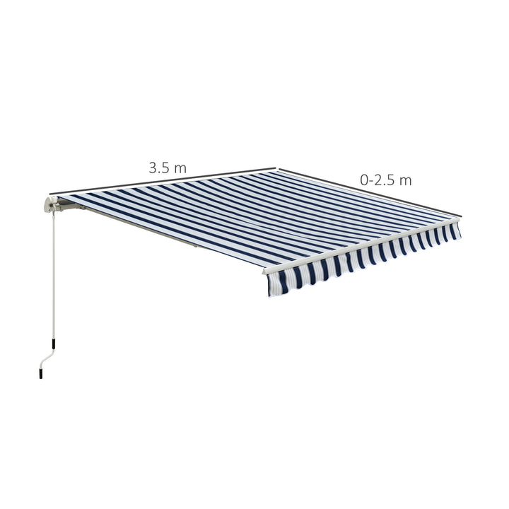 Garden Patio Manual Awning Canopy Sun Shade Shelter Retractabl Retractable Awning, 3.5x2.5 m-Blue/White