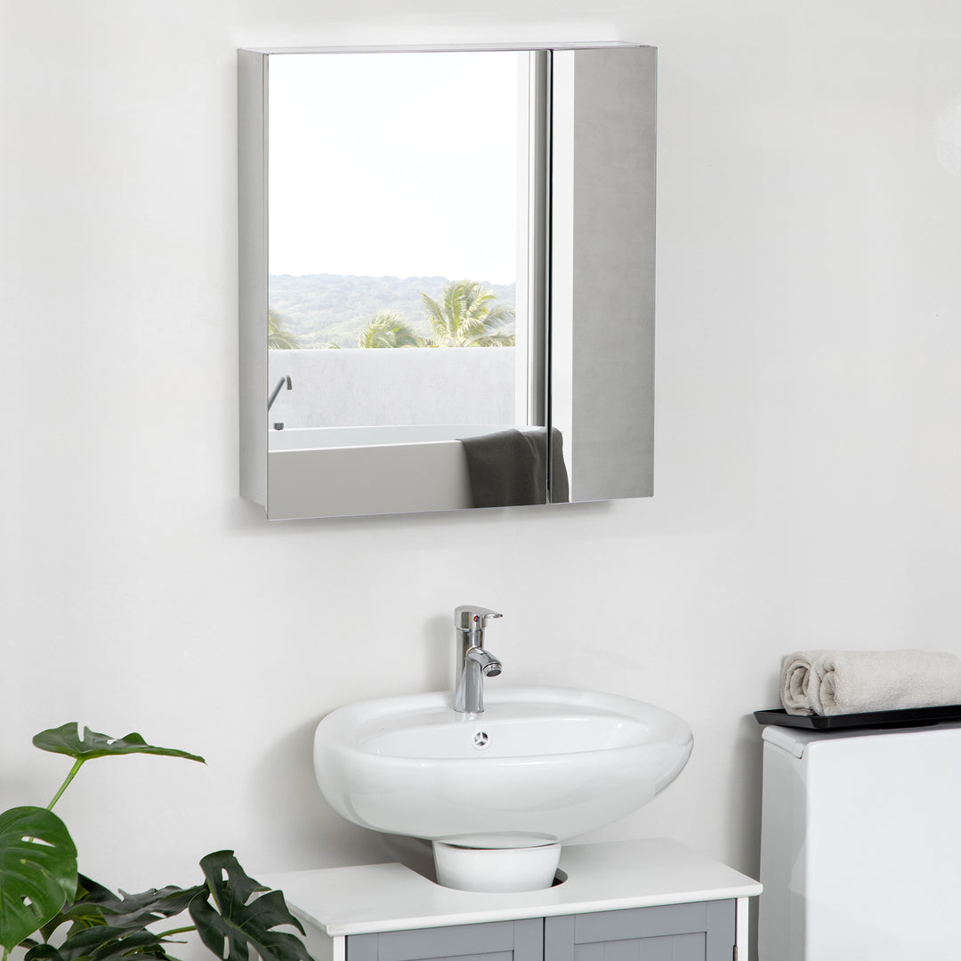 Kleankin Mirror Cabinet for Bathroom, Wall Mounted Medicine Cabinet with Hinged Door, Storage Shelves for Laundry Room
