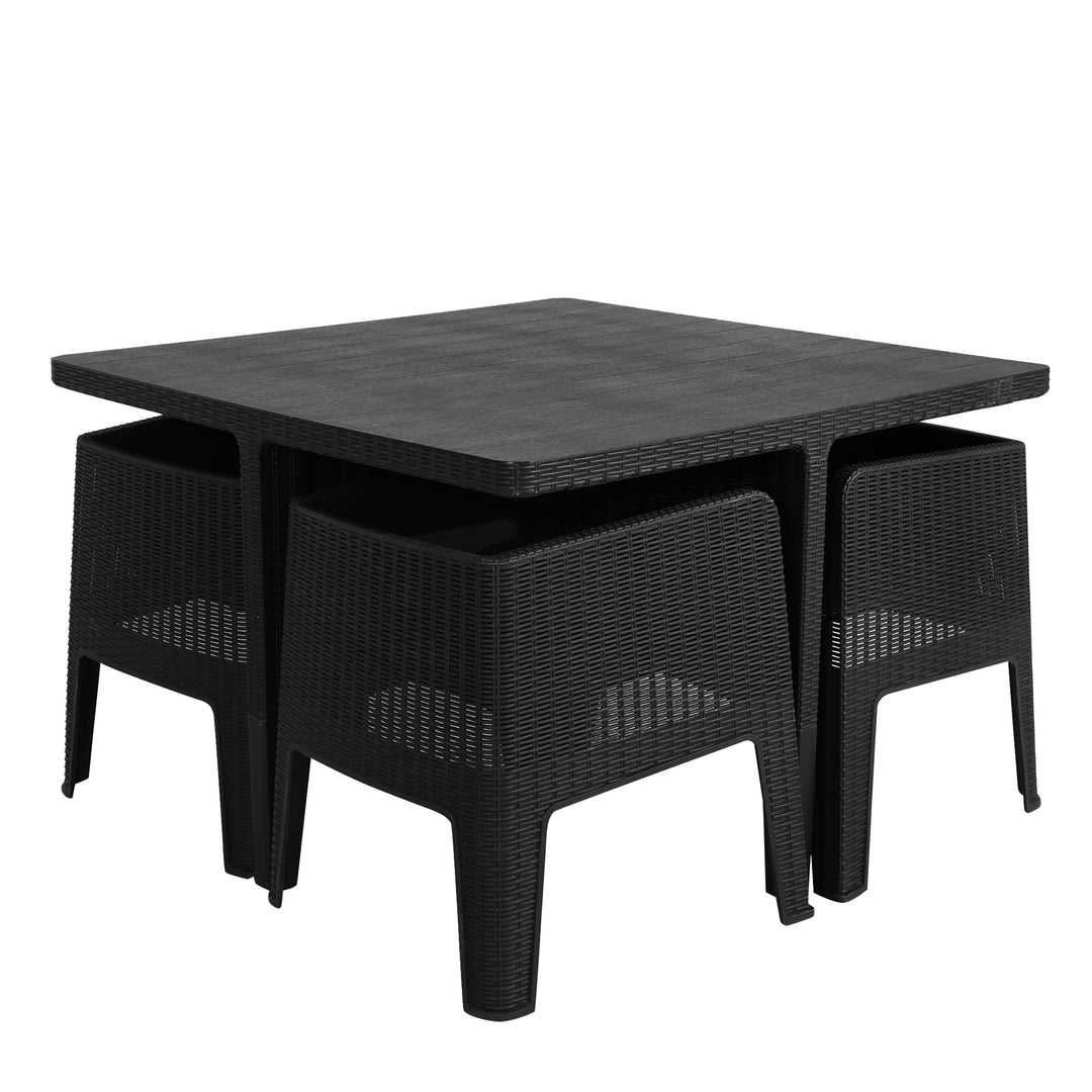 5 Piece Patio PP Rattan Garden Dining Furniture Set - Dark Grey