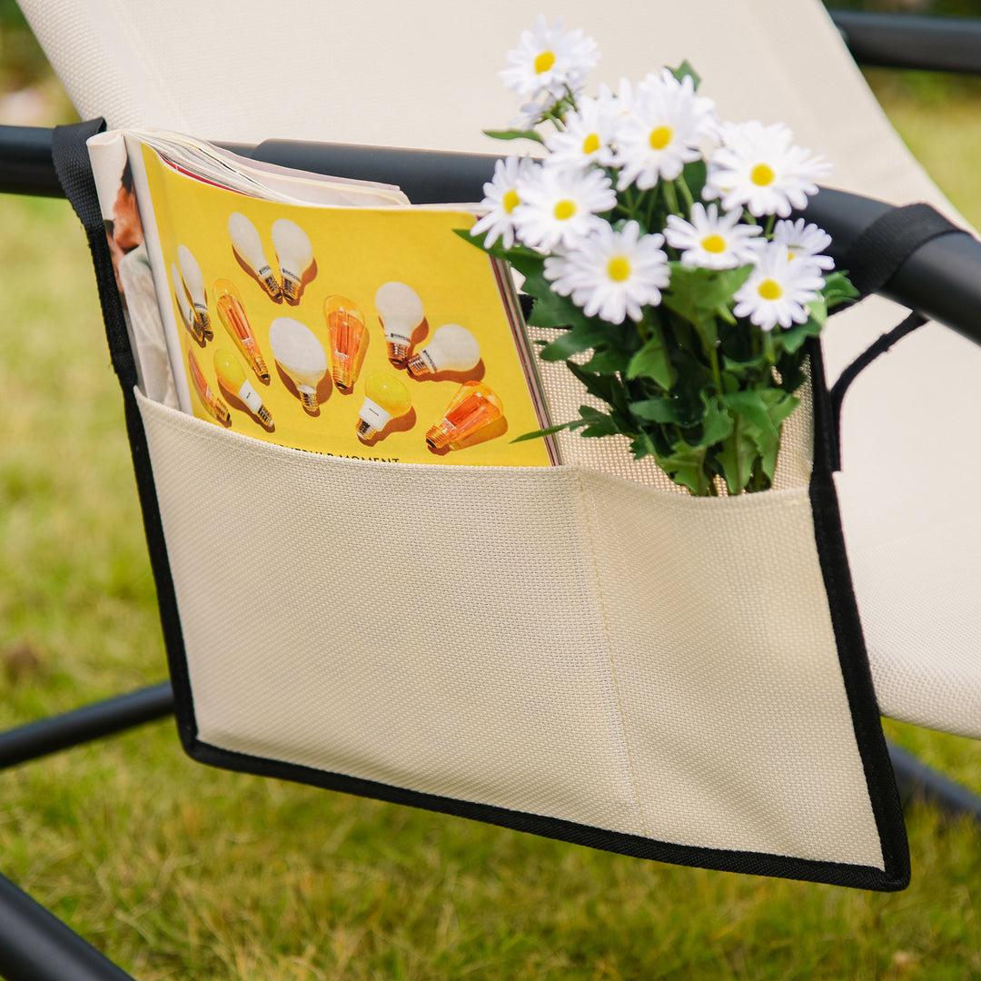 Breathable Mesh Rocking Chair Patio Rocker Lounge for Indoor &amp; Outdoor Recliner Seat w/ Removable Headrest for Garden and Patio Cream White