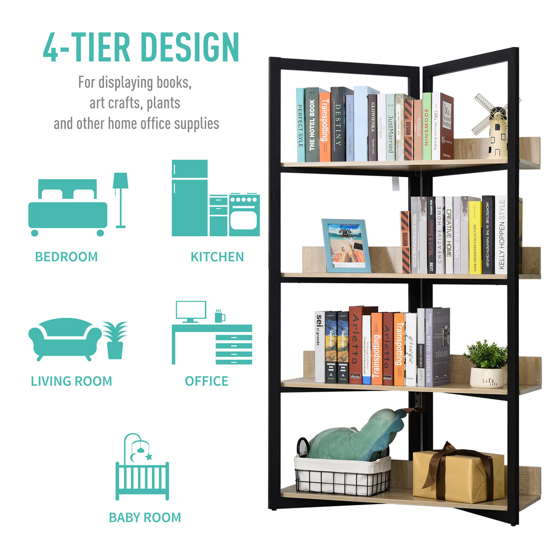 4-Tier Triangle Frame Storage Shelf Bookshelf Display Unit Cabinet Steel Frame Home Office Organisation Freestanding 90L x 39W x 160L cm