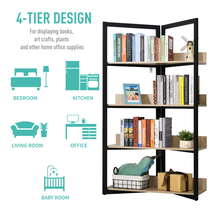 4-Tier Triangle Frame Storage Shelf Bookshelf Display Unit Cabinet Steel Frame Home Office Organisation Freestanding 90L x 39W x 160L cm
