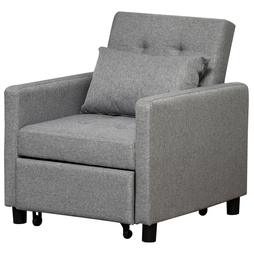 Modern 2-In-1 Single Sofa Bed, Convertible Sleeper Foldable Lounger Armchair with Adjustable Backrest for Living Room and Bedroom, Grey