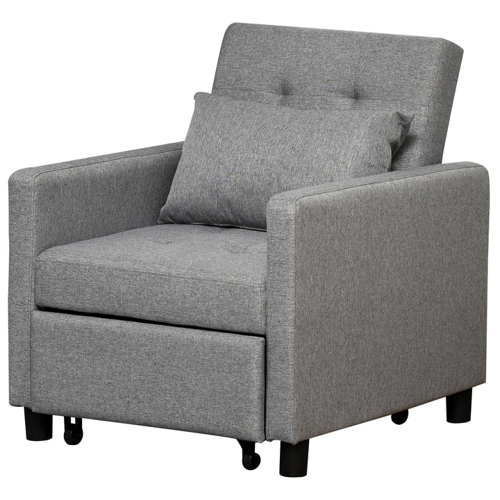 Modern 2-In-1 Single Sofa Bed, Convertible Sleeper Foldable Lounger Armchair with Adjustable Backrest for Living Room and Bedroom, Grey