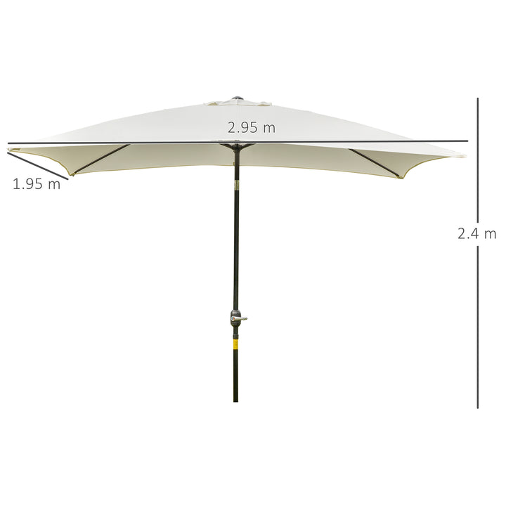 3x2m Garden Parasol Umbrella, Canopy with Aluminum Tilt, Crank Rectangular Sun Shade Steel, Cream White