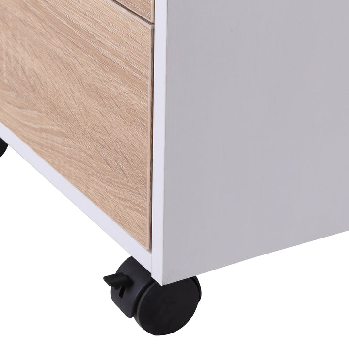 HOMCOM MDF Mobile File Cabinet pedestal with 3 Drawers Lockable Casters Oak and White