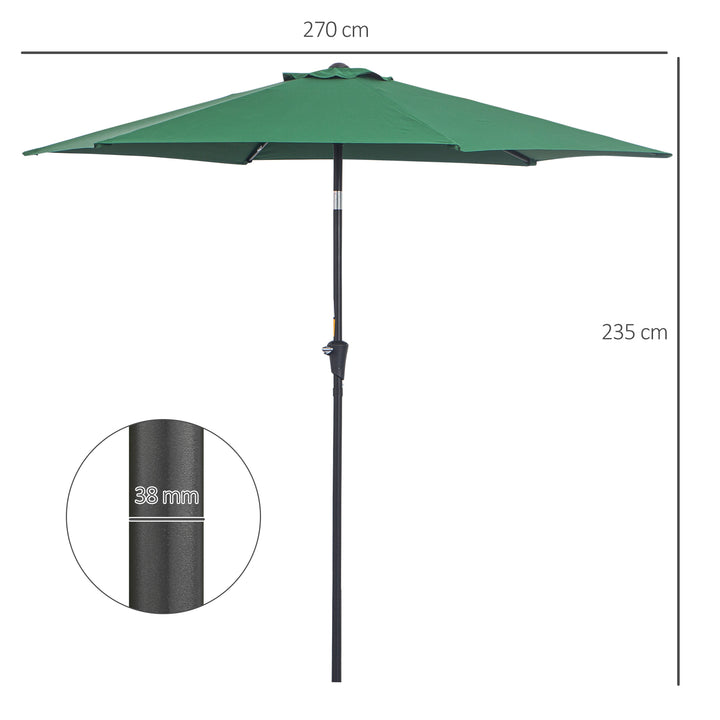 2.7M Tilting Parasol Sun Parasol Outdoor Garden Umbrellas Sun Shade Aluminium Frame with Crank（Green）