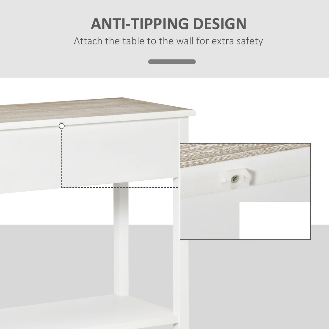 Console Table with 2 Drawers and Storage Shelf, Vintage Distressed Sofa Table for Hallway, Living Room, Bedroom, White